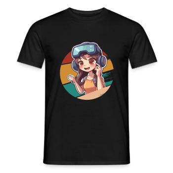 Anime Gaming Girl Virtual reality introverted - Men's T-Shirt - black - Front - AI Model Male 178 light (178cm)