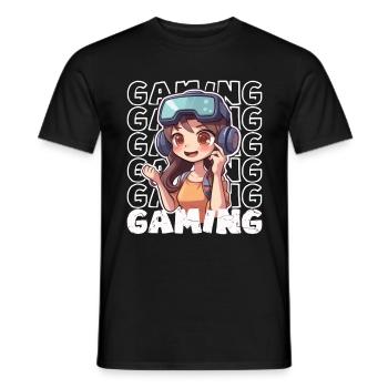 Introvertiertes Virtual Reality Anime Gaming Mädchen - Männer T-Shirt - Schwarz - Vorne - AI Model Male 178 light (178cm)