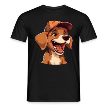 Chien de dessin animé mignon avec casquette et cœur rire effrontément! - T-shirt homme - noir - Devant - AI Model Male 178 light (178cm)