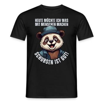 Süßer Cartoon Panda Bär: "Heute Menschen schubsen" - Männer T-Shirt - Schwarz - Vorne - AI Model Male 178 light (178cm)