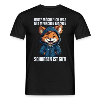 Süßer Cartoon Fuchs: "Heute Menschen schubsen" - Männer T-Shirt - Schwarz - Vorne - AI Model Male 178 light (178cm)