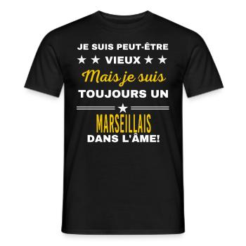 Je suis peut-être vieux MARSEILLAIS - T-shirt homme - noir - Devant - AI Model Male 178 light (178cm)