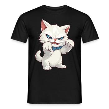 Katze Faust Kater Kätzchen Weiß Cartoon Comic - Männer T-Shirt - Schwarz - Vorne - AI Model Male 178 light (178cm)