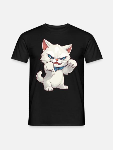 Cat Fist Cat Kitten White Cartoon Comic - Men's T-Shirt - black