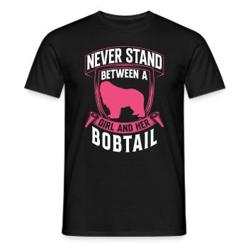 Girl with Bobtail Old English Shepherd Dog - Men's T-Shirt - black - Front - AI Model Male 178 light (178cm)