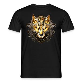 Wolf Wolf Head Gold Mystical Nature Wilderness Art - T-shirt homme - noir - Devant - AI Model Male 178 light (178cm)