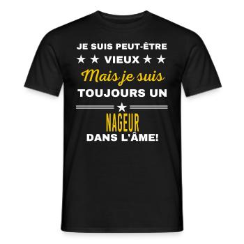 Je suis peut-être vieux NAGEUR - T-shirt homme - noir - Devant - AI Model Male 178 light (178cm)
