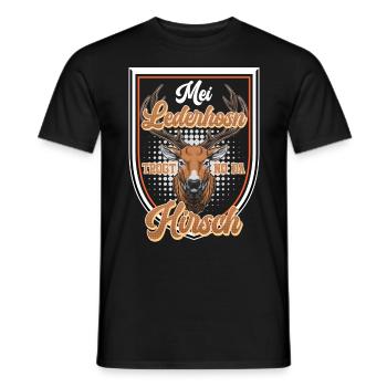 Mei Lederhosn Trogt no da Hirsch Bayerisch - Männer T-Shirt - Schwarz - Vorne - AI Model Male 178 light (178cm)