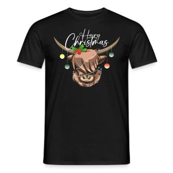 Vache poilue des Highlands de Noël - T-shirt homme - noir - Devant - AI Model Male 178 light (178cm)