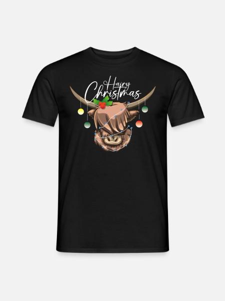 Hairy Christmas Highland Cow - Men's T-Shirt - black
