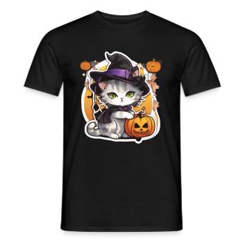 Weiße katze Katze Halloween Katze Hexe hexen Hut - Männer T-Shirt - Schwarz - Vorne - AI Model Male 178 light (178cm)