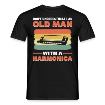 Don't Underestimate An Old Man With A Harmonica - Men's T-Shirt - black - Front - AI Model Male 178 light (178cm)
