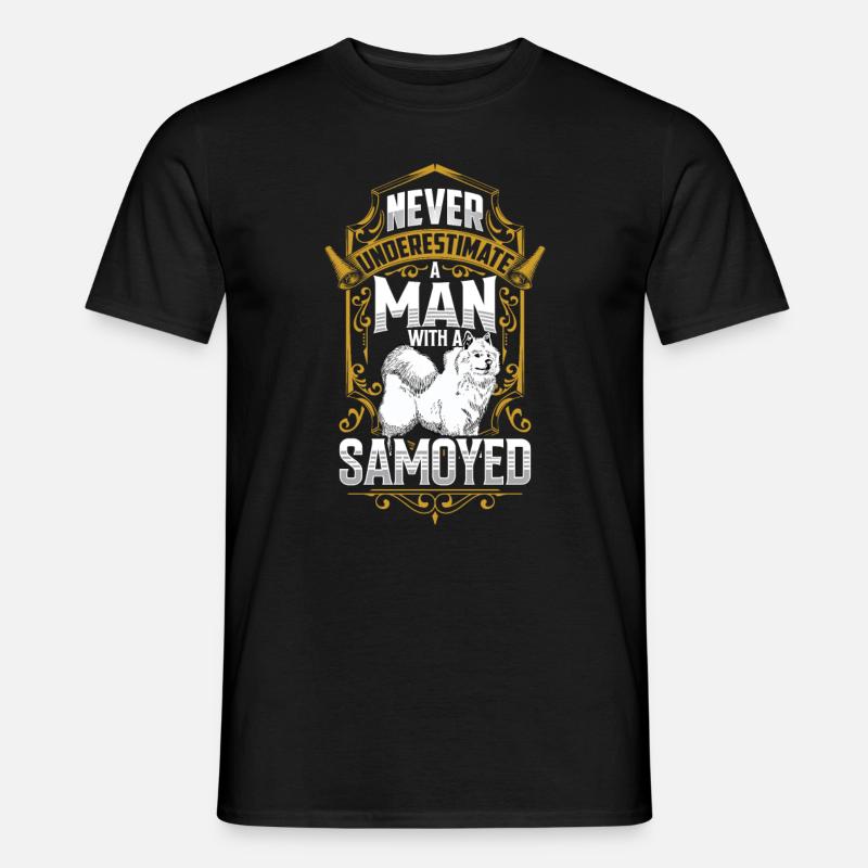Mann mit Samojede Samojedenspitz - Männer T-Shirt - Schwarz