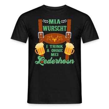 Trachtenshirt Mia Wurscht I Trink a ohne Lederhosn - Männer T-Shirt - Schwarz - Vorne - AI Model Male 178 light (178cm)