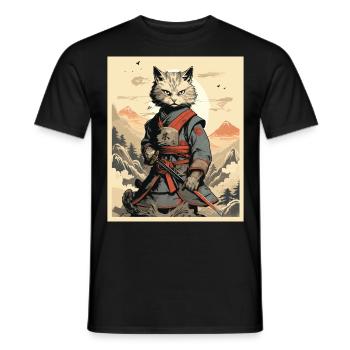 Japanese Cat Warrior - Men's T-Shirt - black - Front - AI Model Male 178 light (178cm)