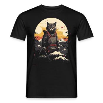 Jeu d’épée japonais Samurai Kitty - T-shirt homme - noir - Devant - AI Model Male 178 light (178cm)