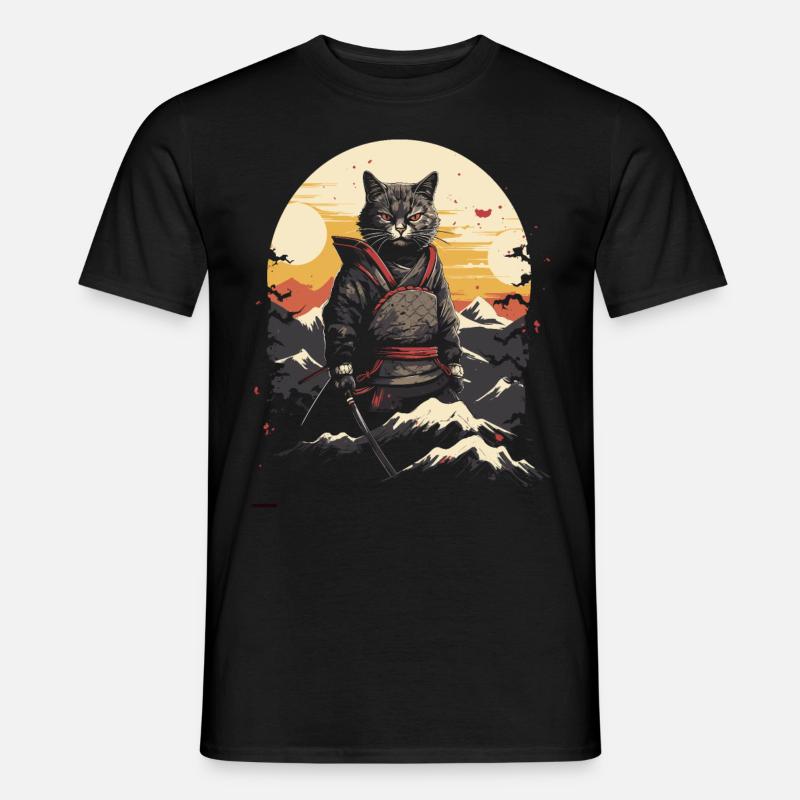 Japanese Samurai Kitty Swordplay - Männer T-Shirt - Schwarz