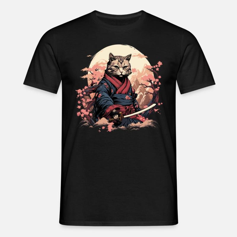 Ninja Cat Samurai Artwork - Men's T-Shirt - black