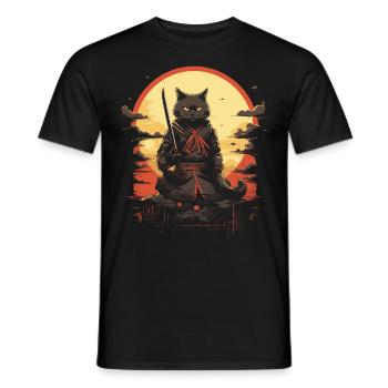 Japanese Cat Warrior - Männer T-Shirt - Schwarz - Vorne - AI Model Male 178 light (178cm)