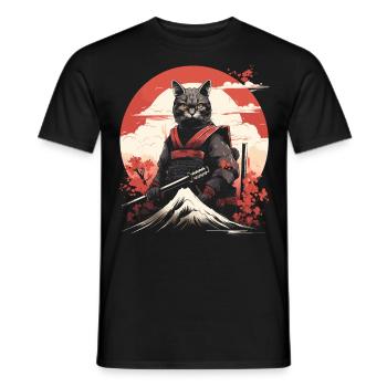 Ancient Japan Warrior Ninja Cat | Samurai Kitty - Men's T-Shirt - black - Front - AI Model Male 178 light (178cm)