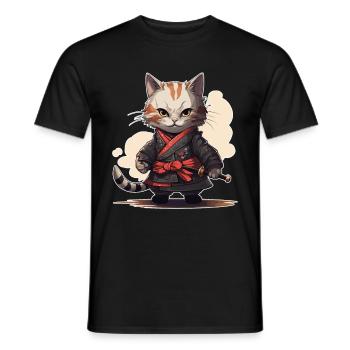 Jeu d’épée japonais Samurai Kitty - T-shirt homme - noir - Devant - AI Model Male 178 light (178cm)