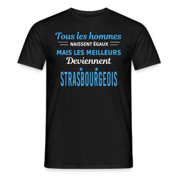 tous les hommes naissent égaux Strasbourgeois - T-shirt homme - noir - Devant - AI Model Male 178 light (178cm)