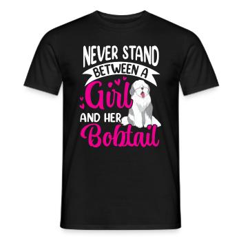 Girl and her Bobtail Old English Sheepdog - Men's T-Shirt - black - Front - AI Model Male 178 light (178cm)