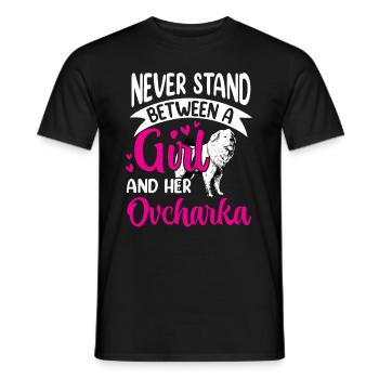 Fille et Ovcharka Chien de Berger Caucasien - T-shirt homme - noir - Devant - AI Model Male 178 light (178cm)
