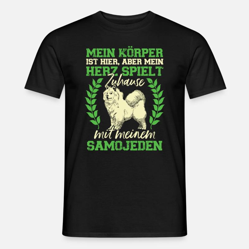 Samojede spielt Zuhause Samojedenspitz - Männer T-Shirt - Schwarz