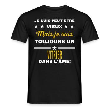 Je suis peut-être vieux VITRIER - T-shirt homme - noir - Devant - AI Model Male 178 light (178cm)