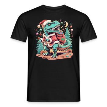 Dinosaur Trex Christmas - Men's T-Shirt - black - Front - AI Model Male 178 light (178cm)