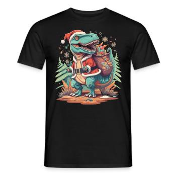 Dinosaur Trex Christmas - Men's T-Shirt - black - Front - AI Model Male 178 light (178cm)