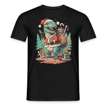 Dinosaur Trex Christmas - Men's T-Shirt - black - Front - AI Model Male 178 light (178cm)