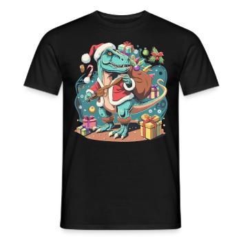 Dinosaur Trex Christmas - Men's T-Shirt - black - Front - AI Model Male 178 light (178cm)