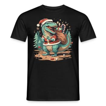 Dinosaur Trex Christmas - Men's T-Shirt - black - Front - AI Model Male 178 light (178cm)