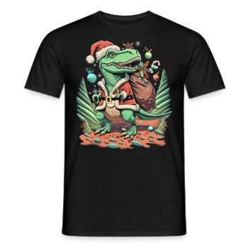 Dinosaur Trex Christmas - Men's T-Shirt - black - Front - AI Model Male 178 light (178cm)