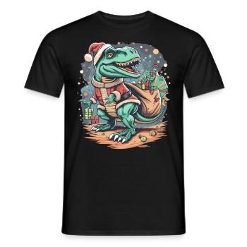 Dinosaur Trex Christmas - Men's T-Shirt - black - Front - AI Model Male 178 light (178cm)