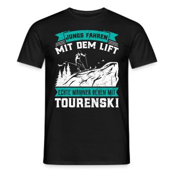 Jungs Fahren mit dem Lift Männer Gehen Tourenski - Männer T-Shirt - Schwarz - Vorne - AI Model Male 178 light (178cm)
