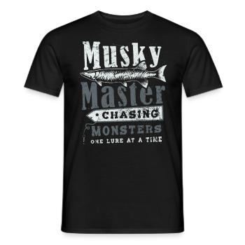 Musky Master - Chasing Monsters One Lure At A Time - Men's T-Shirt - black - Front - AI Model Male 178 light (178cm)