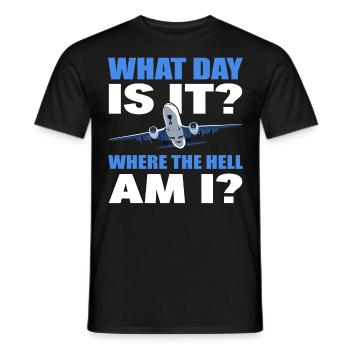 Welcher Tag ist es und wo zum Teufel bin ich - Männer T-Shirt - Schwarz - Vorne - AI Model Male 178 light (178cm)