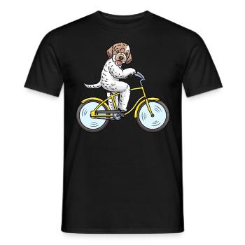 Lagotto Romagnolo chien sur un vélo - T-shirt homme - noir - Devant - AI Model Male 178 light (178cm)