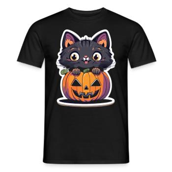 Halloween drôle : Chat dans la citrouille - T-shirt homme - noir - Devant - AI Model Male 178 light (178cm)