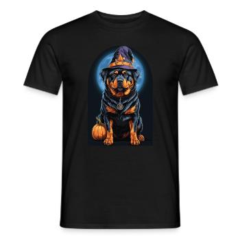 Rottweiler With Witch Hat Halloween Rottweiler - Men's T-Shirt - black - Front - AI Model Male 178 light (178cm)