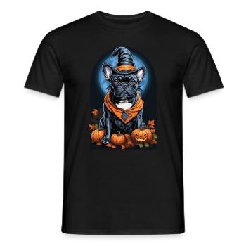 Bouledogue français avec chapeau de sorcière Halloween - T-shirt homme - noir - Devant - AI Model Male 178 light (178cm)