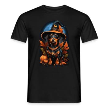 Teckel avec chapeau de sorcière Teckel d’Halloween - T-shirt homme - noir - Devant - AI Model Male 178 light (178cm)