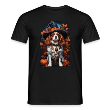 Cavalier King Charles Spaniel avec chapeau de sorcière - T-shirt homme - noir - Devant - AI Model Male 178 light (178cm)
