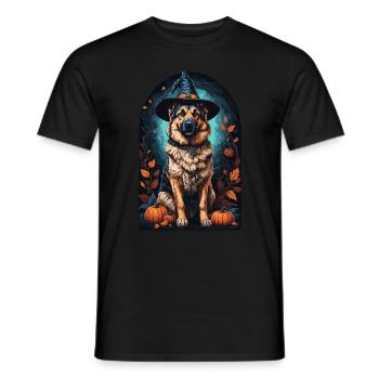 Berger allemand avec chapeau de sorcière Halloween - T-shirt homme - noir - Devant - AI Model Male 178 light (178cm)