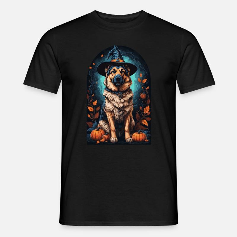 Deutscher Schäferhund Mit Hexenhut Halloween - Männer T-Shirt - Schwarz