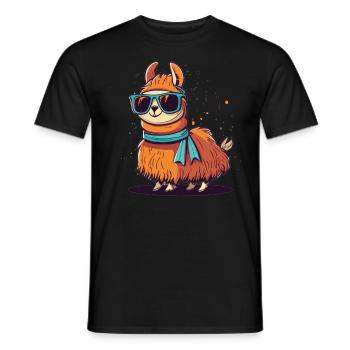 Trendiges Lama im türkisen Schal und Sonnenbrille - Männer T-Shirt - Schwarz - Vorne - AI Model Male 178 light (178cm)