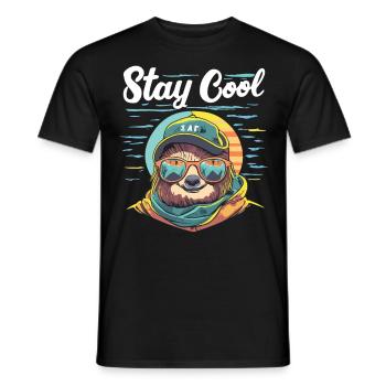 Entspanntes Faultier: STAY COOL - Männer T-Shirt - Schwarz - Vorne - AI Model Male 178 light (178cm)